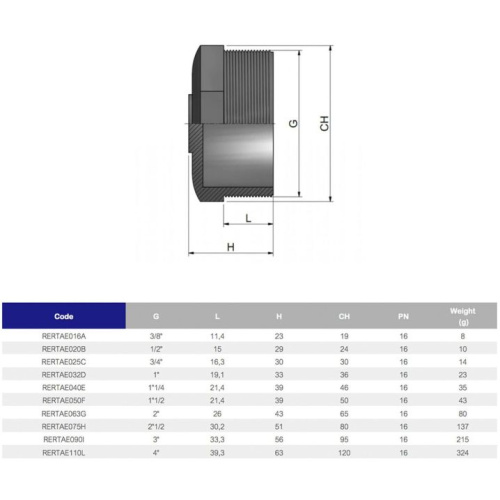 Заглушка ПВХ Pn16 НР 3/8"